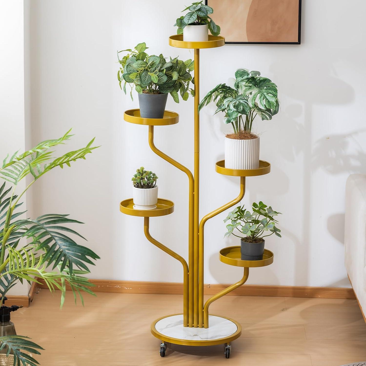 5 Tier Indoor Plant Stand Wrought Iron Plant Stand, Tall Metal Plant Stand With Wheels