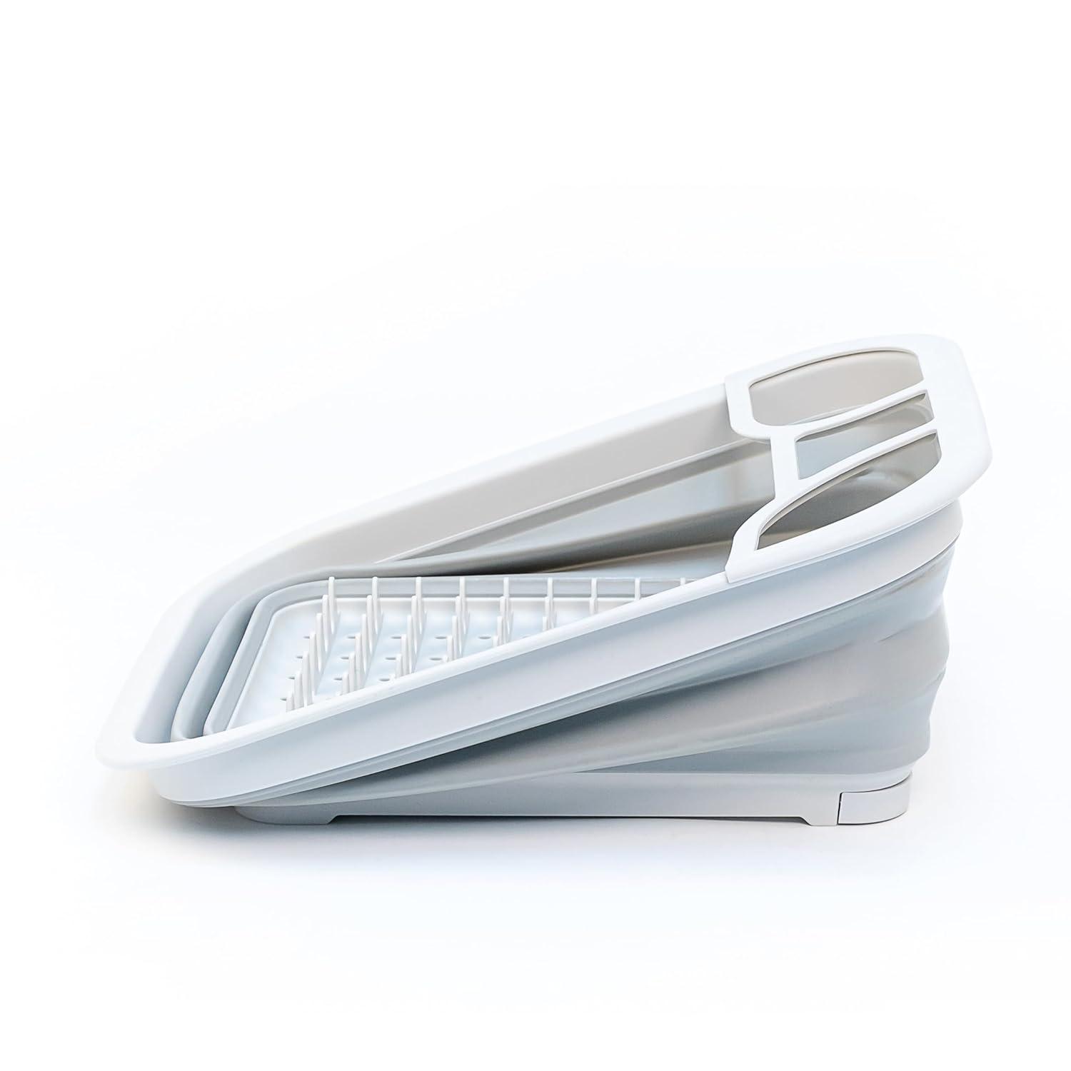 SAMMART Collapsible Dish Drainer with Drainer Board - Foldable Drying Rack Set - Portable Dinnerware Organizer - Space Saving Kitchen Storage Tray