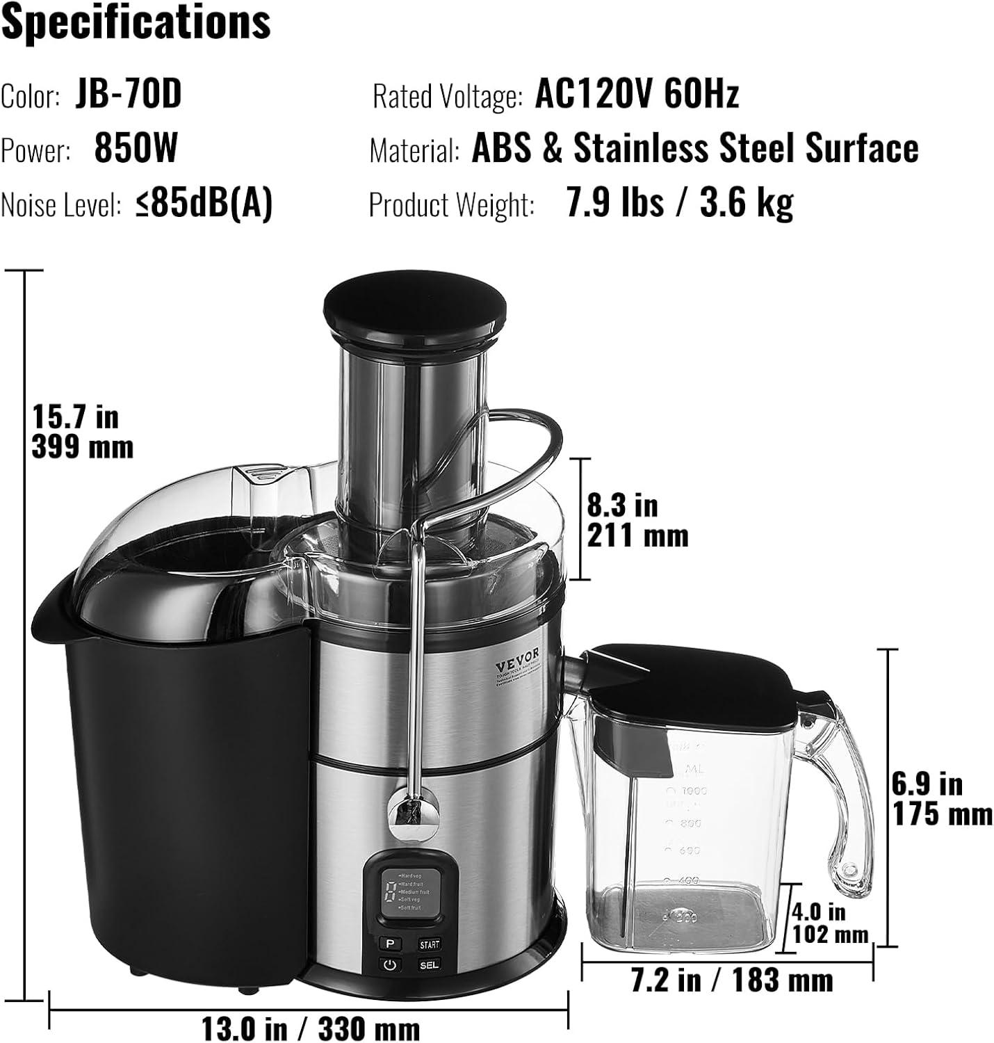 Vevor  850W Juicer Machine - Motor Centrifugal Juice Extractor - Easy Clean Centrifugal Juicers - Big Mouth Large 3 in. Feed Chute