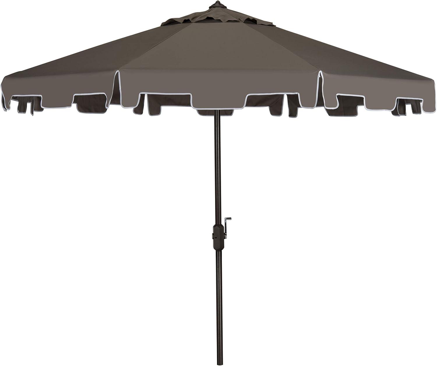 UV Resistant Zimmerman 9 Ft Crank Market Push Button Tilt Umbrella With Flap - PAT8000 - Grey - Safavieh