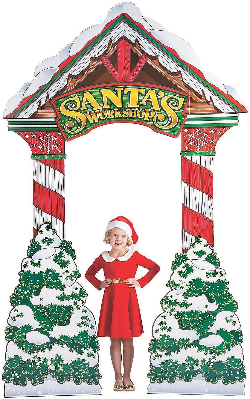 3D Santa's Workshop Cardboard Archway with Snowy Trees