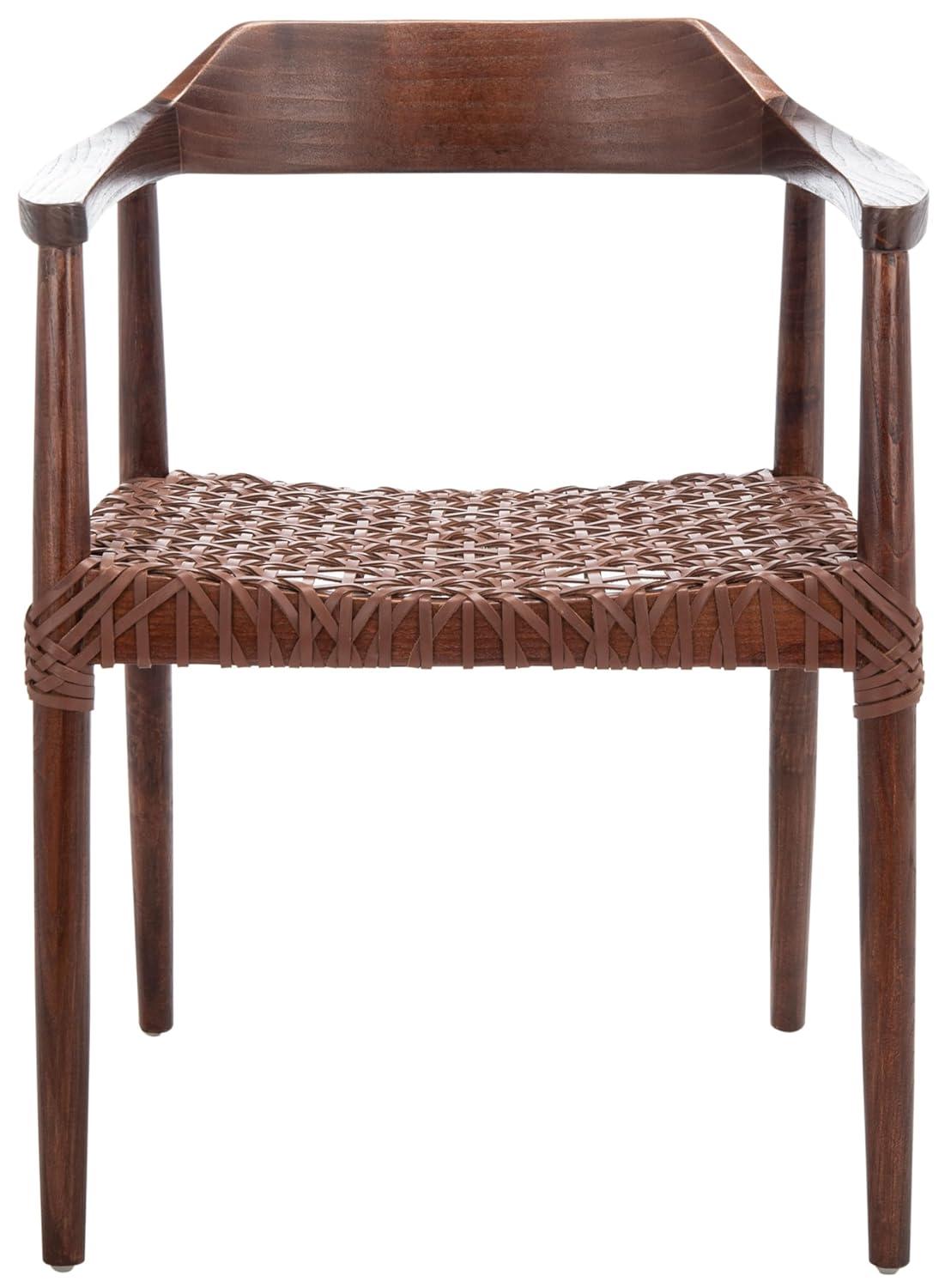 Munro Leather Woven Accent Chair - ACH1005 - Walnut/Cognac - Safavieh