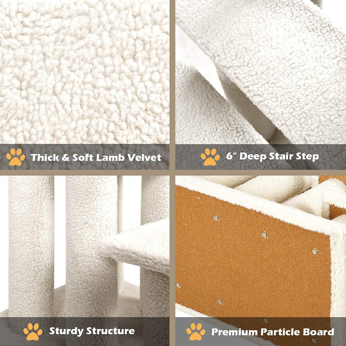 4-Step Pet Stairs Carpeted Ladder Ramp Scratching Post Cat Tree Climber, Dog Stairs for Small Dogs, Dog Steps Stairs Ramps for High Bed Couch