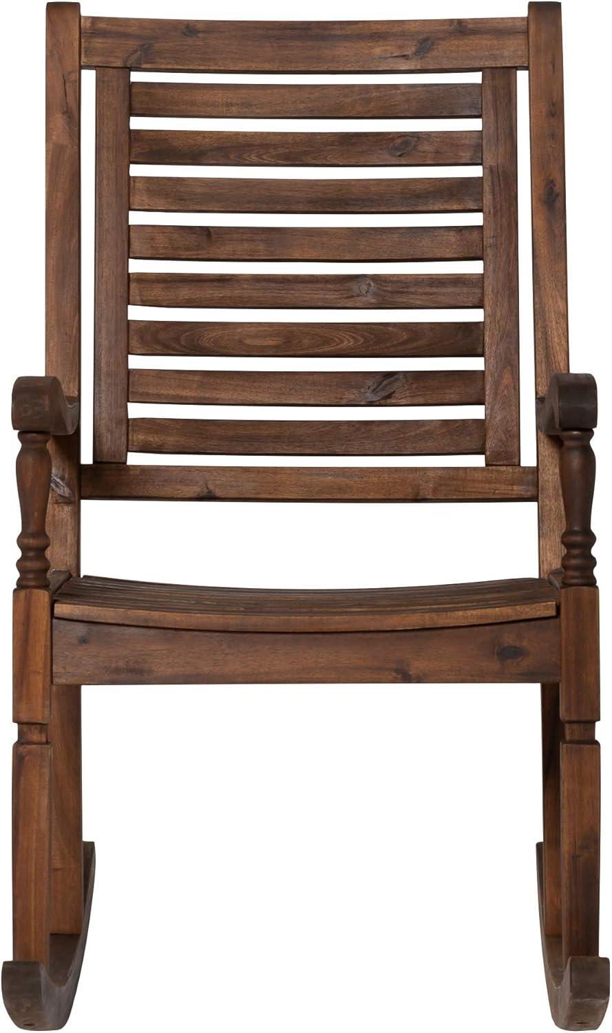 Walker Edison Solid Wood Outdoor Patio Rocking Chair, Dark Brown