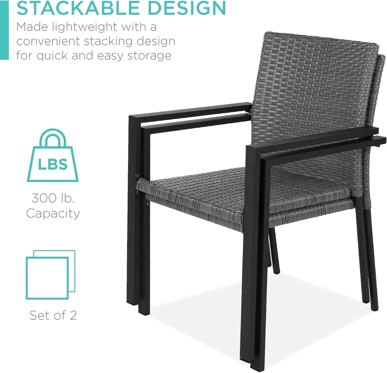 Best Choice Products Set of 2 Wicker Chairs, Stackable Outdoor Dining Furniture w/ Armrests