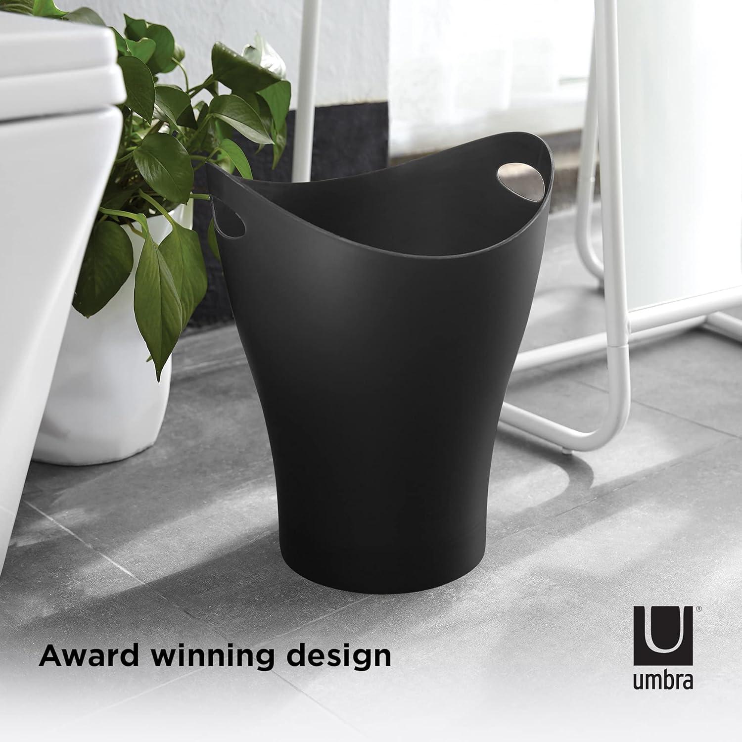 Umbra 2.2gal Garbino Indoor Trash Can Black: Small Bathroom & Bedroom Trash Bin, Polypropylene, Open Top, 13" Height