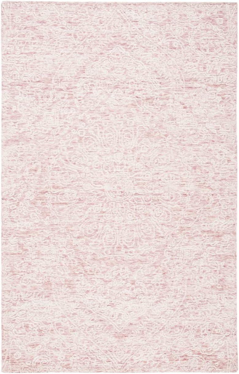 Ivory and Pink Floral Hand-Tufted Wool 6' x 9' Area Rug