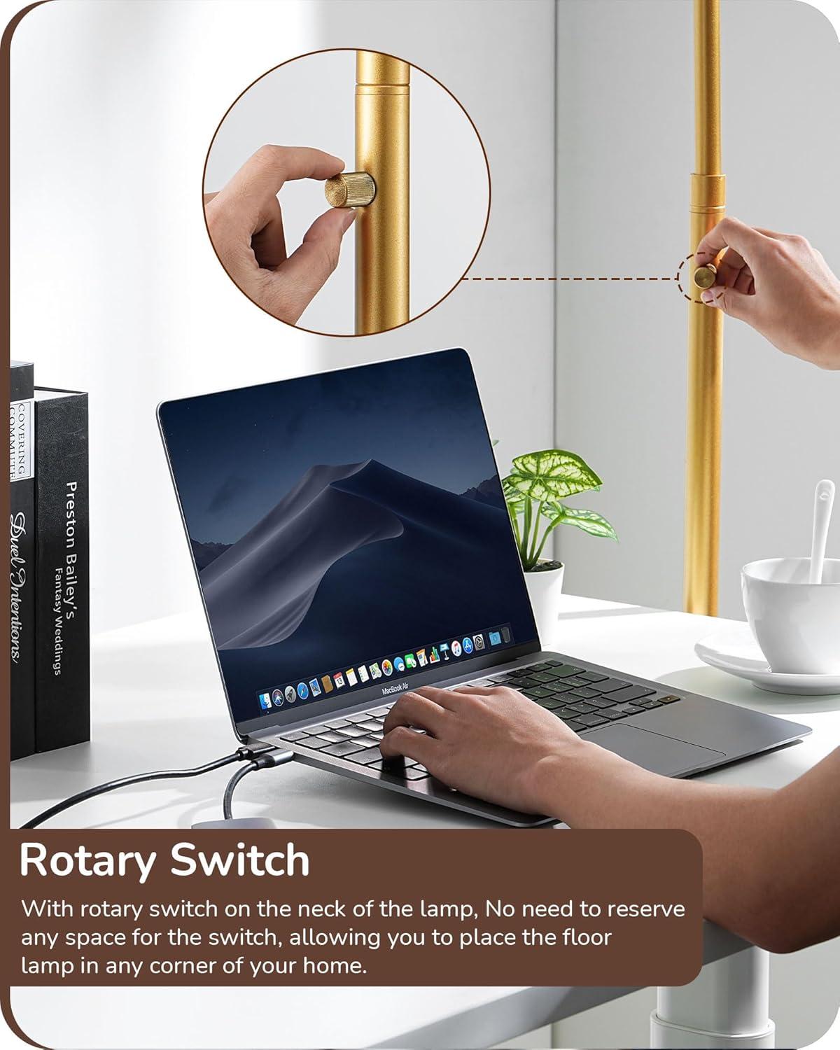 EDISHINE Modern Arc Floor Lamp with Beige Linen Drum Shade & Heavy Base, Dimmable Black Reading Light, Remote Control Bulb Included, Tall Standing Lamp for Reading, Office, Lighting