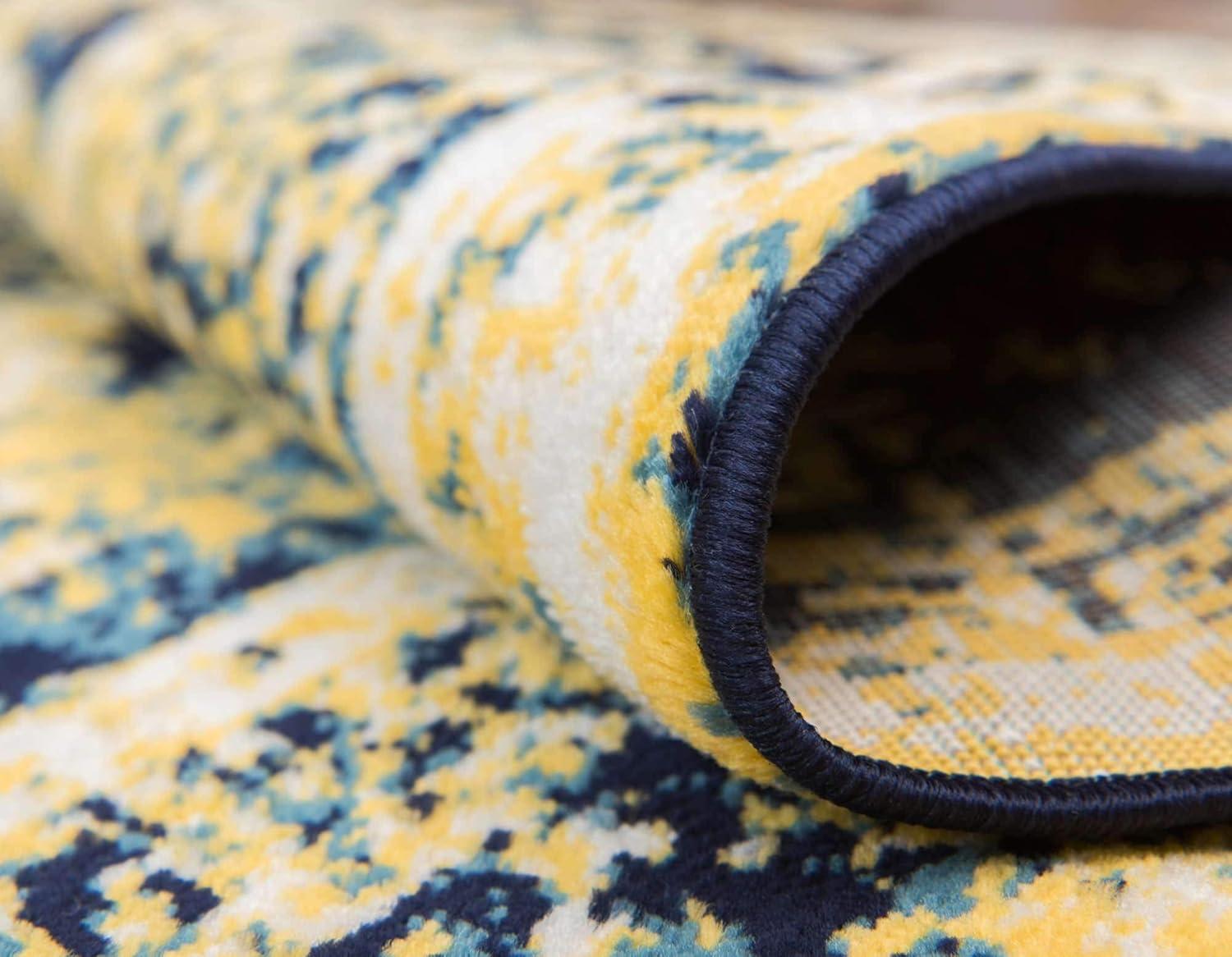 Navy Blue and Yellow Synthetic Reversible Area Rug