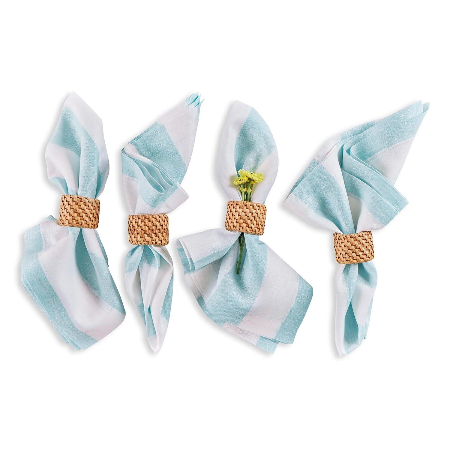 Solino Home Cabana Stripe - 100% Pure Linen Dinner Napkins (Set of 4)