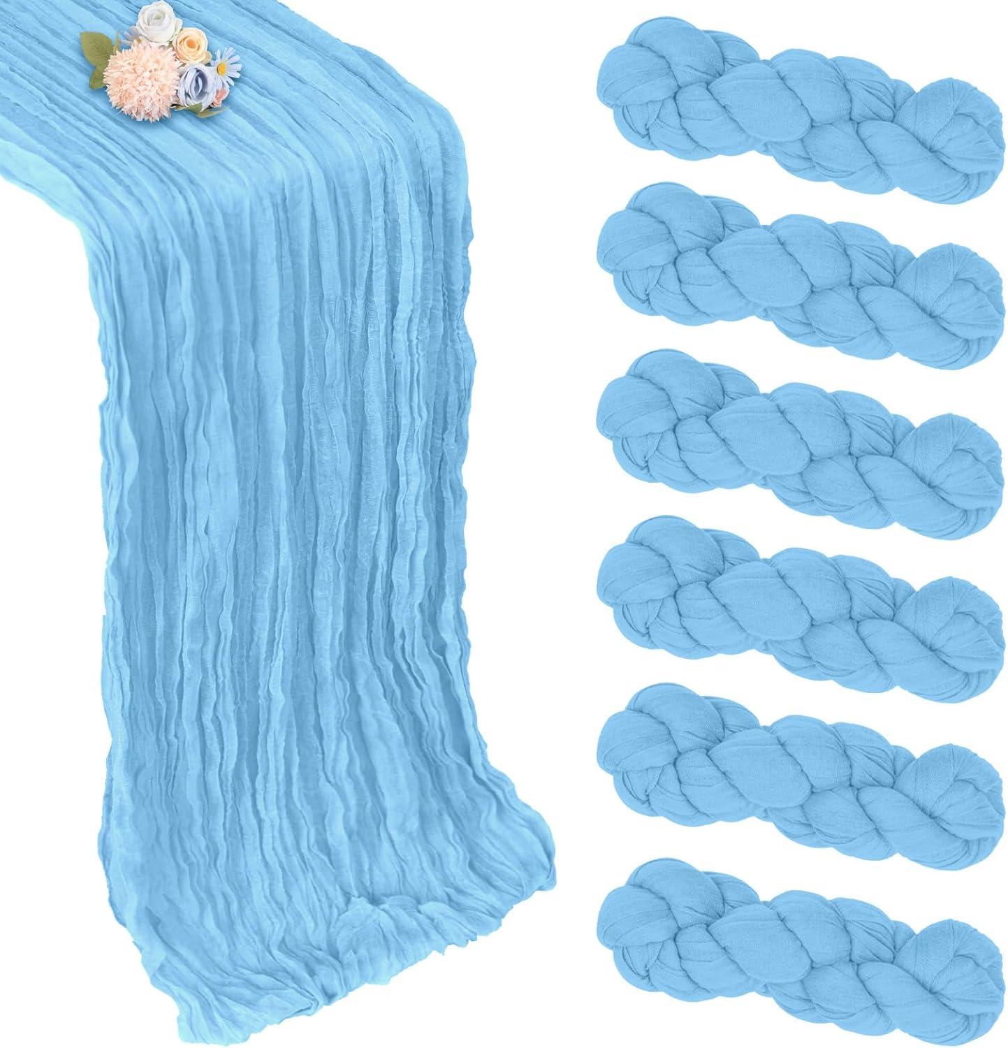 Mint Green Cheesecloth Table Runner 6 Pack 35" Boho Gauze Runner 120 inches Long Tablecloth Runner Rustic Sheer Fabric Bulk for Baby Shower Wedding Bridal Birthday Party Table Decorations