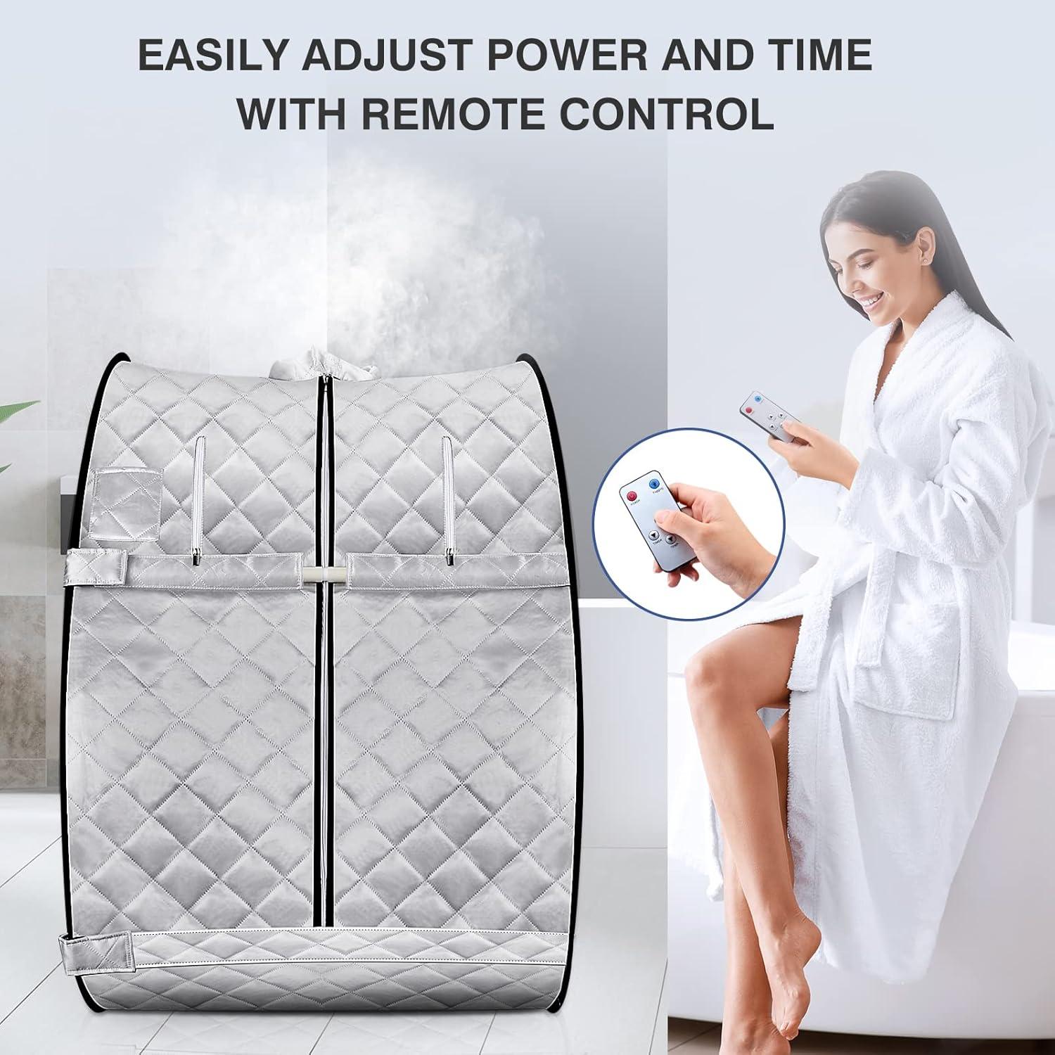 Portable Sauna, Sauna Box for Home, Personal Steam Sauna, Foldable Sauna with 3L, up to 90min,800W Steam Sauna Generator with Safety Protection, Remote Control & Portable Chair, UL Certified