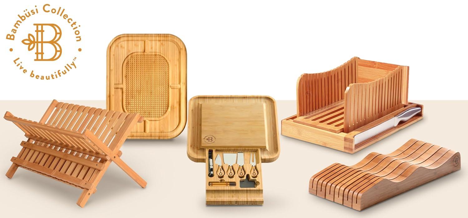 Bamboo Cutting Boards for Kitchen [Set of 3] Wood Cutting Board for Chopping Meat, Vegetables, Fruits, Cheese, Knife Friendly Serving Tray with Handles