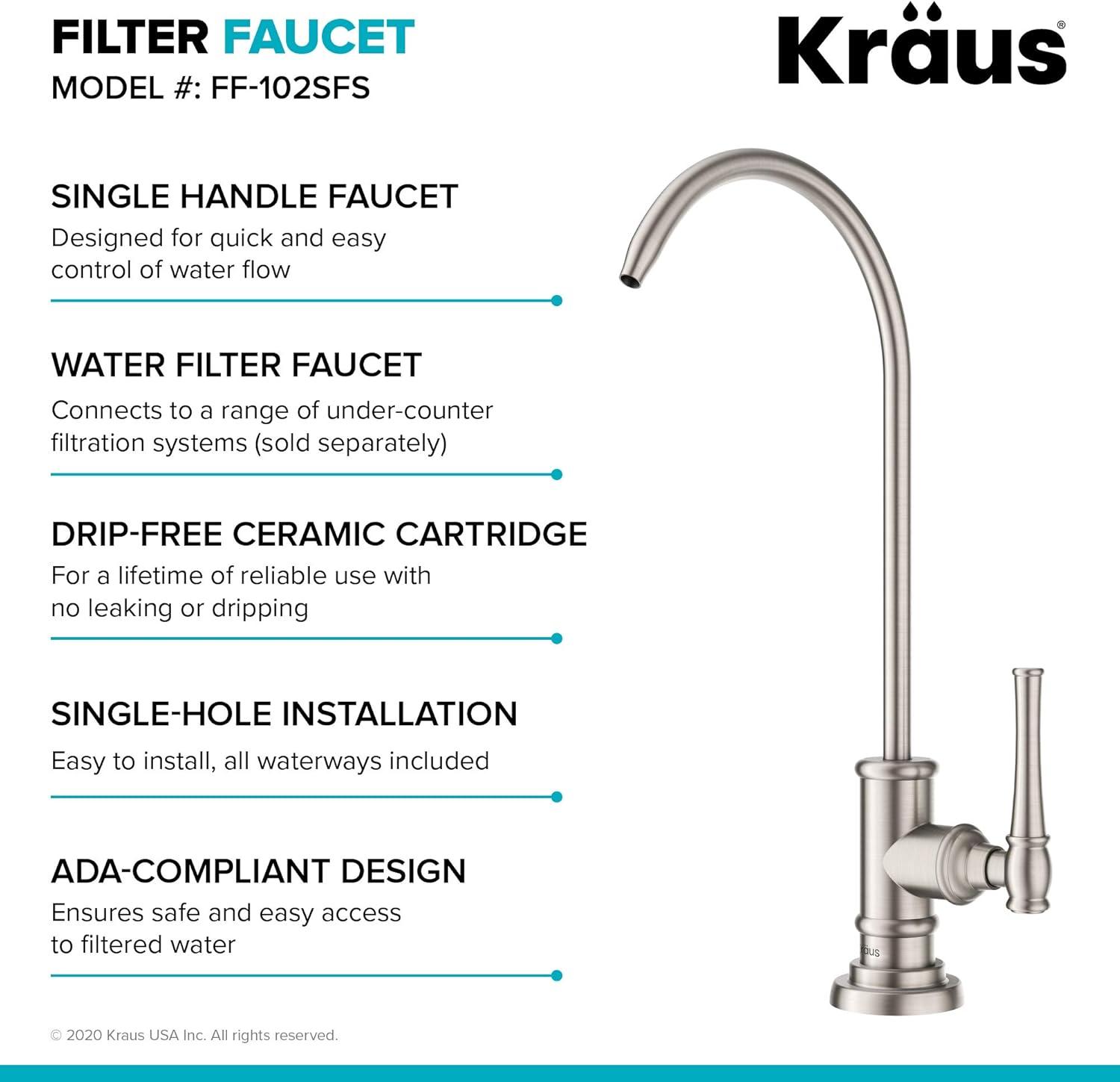 Kraus Allyn Transitional Bridge Kitchen Faucet and Water Filter Faucet Combo