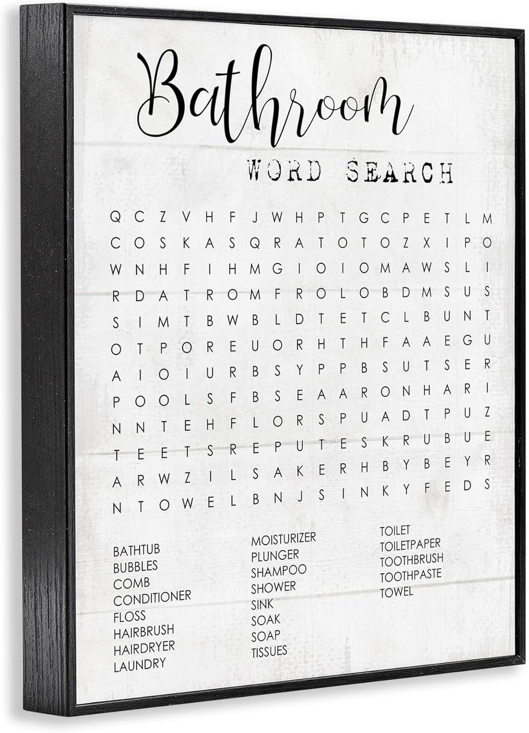 Stupell Industries Bathroom Word Search Fun Family Word Design Black Framed Giclee, 11 x 14