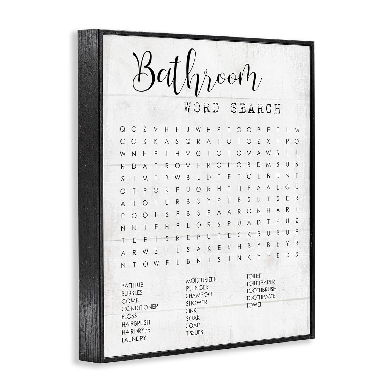 Stupell Industries Bathroom Word Search Fun Family Word Design Black Framed Giclee, 24 x 30