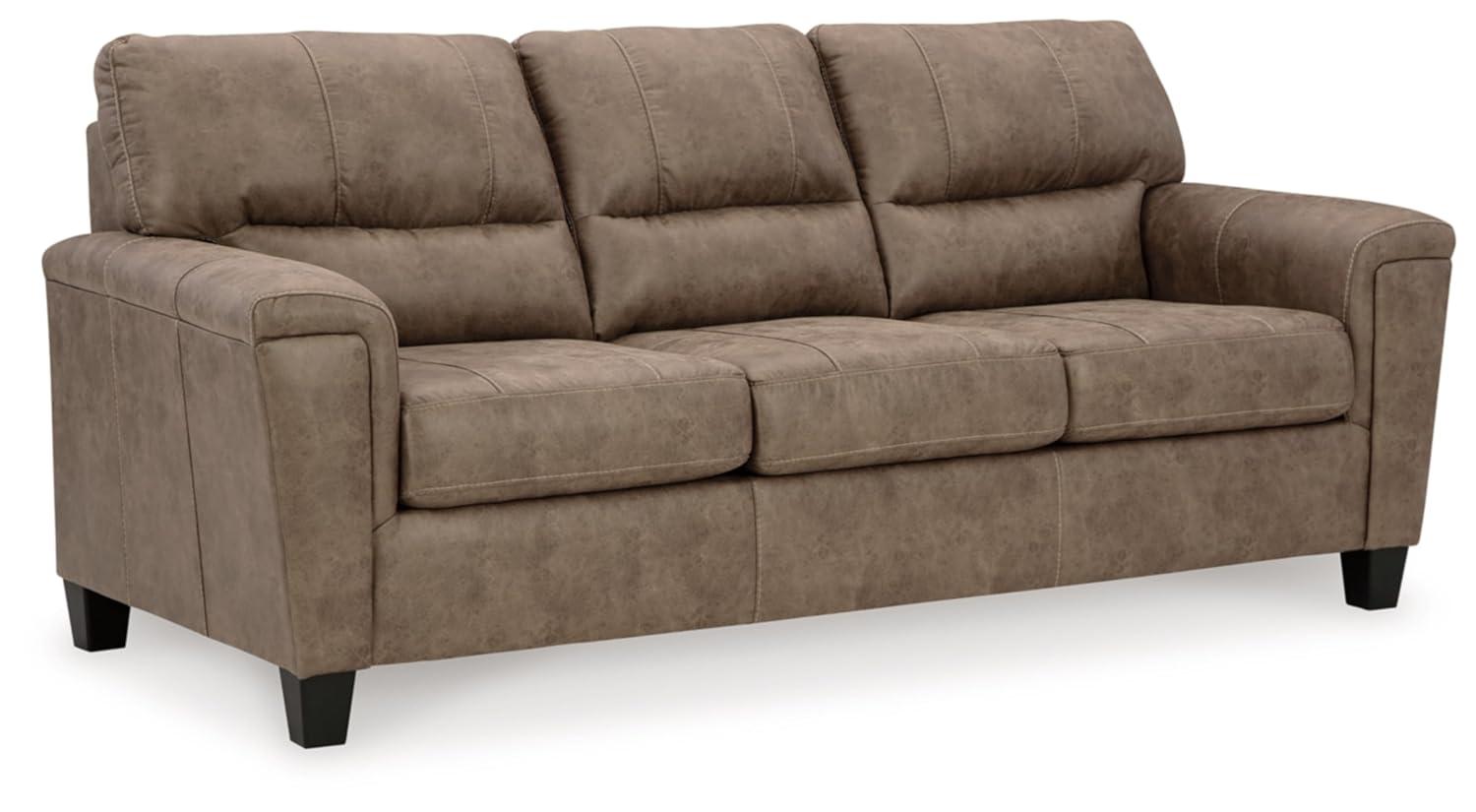 Benjara Nav Queen Size Sofa Sleeper, Fossil Brown Faux Leather, Foam, 89 Inch