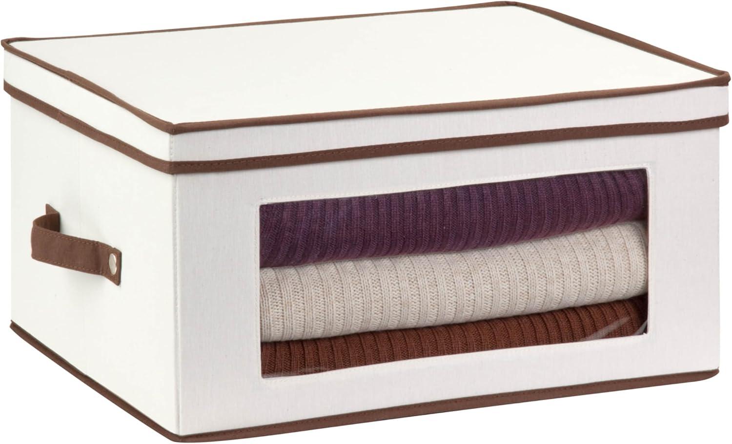 White Fabric Collapsible Lidded Storage Bin with Window