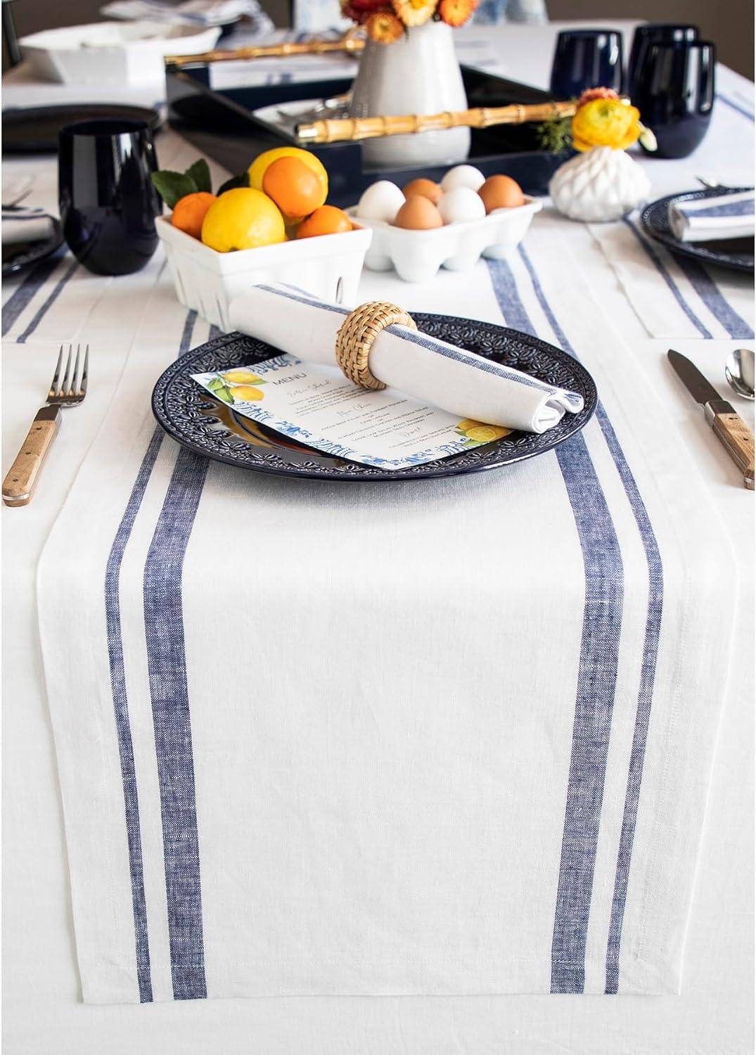 Solino Home French Stripe - 100% Pure Linen Table Runner