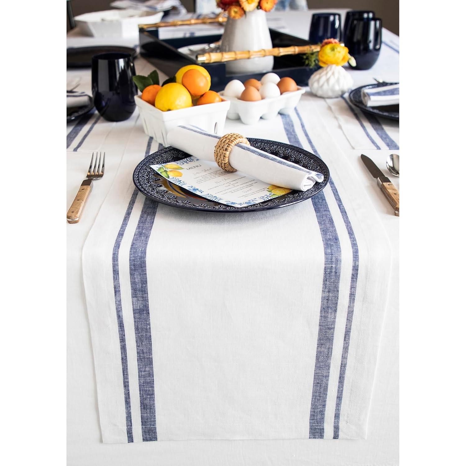 Solino Home French Stripe - 100% Pure Linen Table Runner