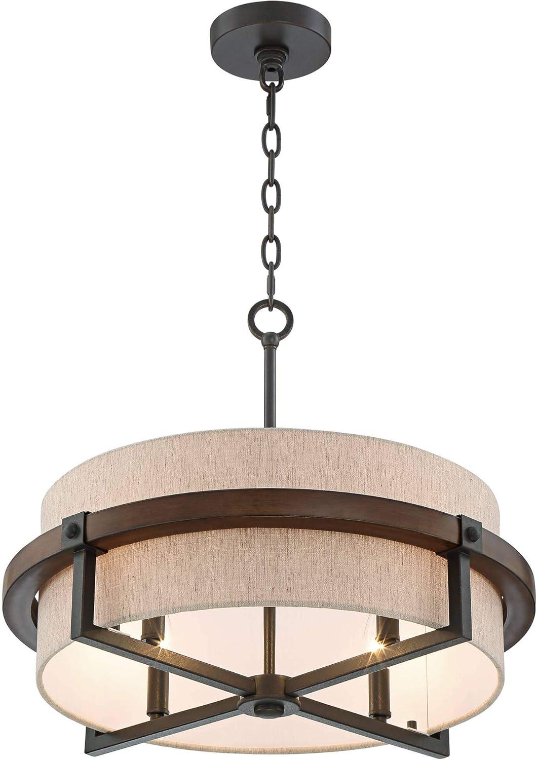 Possini Euro Design Castille Bronze Faux Wood Pendant Chandelier 22" Wide Farmhouse Rustic Tan Shade 4-Light Fixture for House