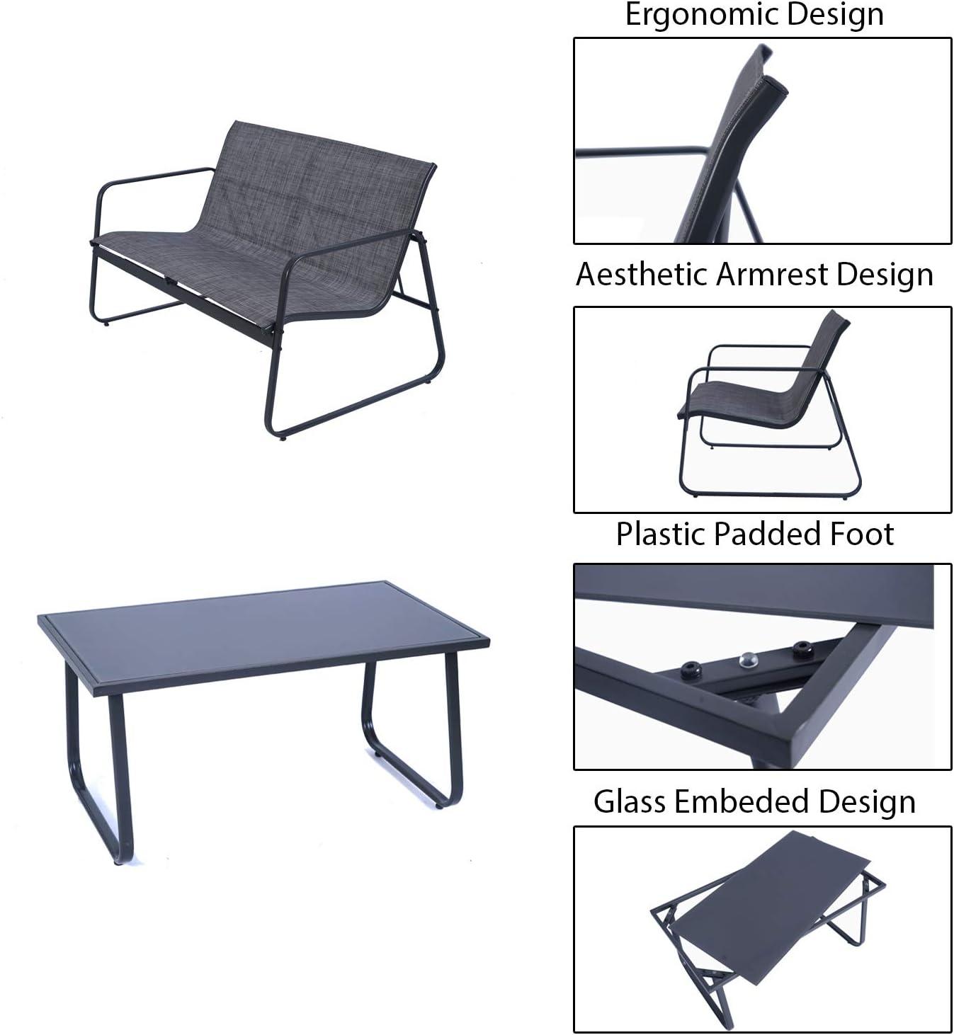 Kozyard Sofia Outdoor Metal Conversation Set Includes 1 Love Seat, 2 Chairs and 1 Table ( Gray )