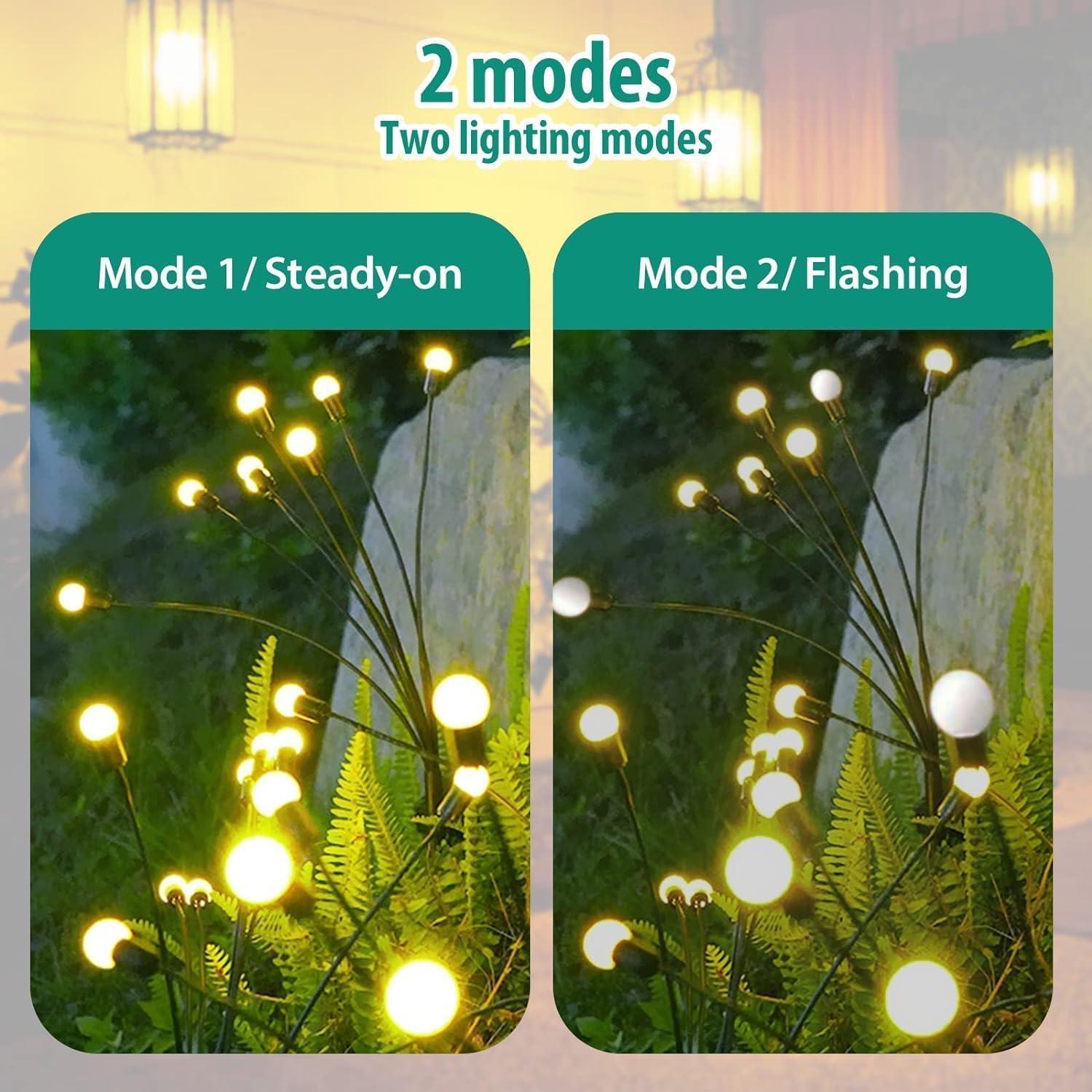 4 Pack Firefly Garden Lights Solar Outdoor: Solar Firefly Lights Outdoor Waterproof, 32 LED Solar Powered Firefly Lights, Swaying by Wind, Solar Lights for Outside Garden Decoration (Warm White)