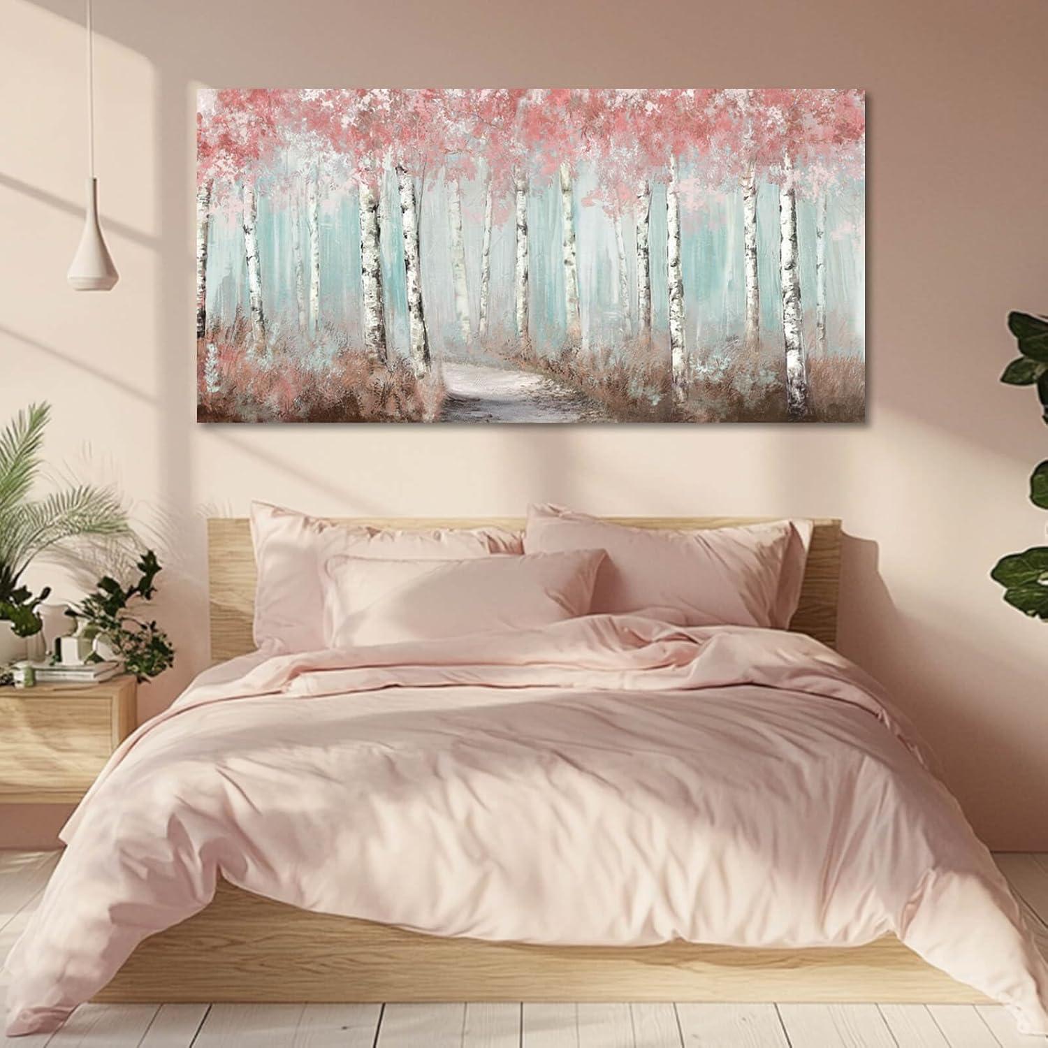 Botanical Wall Art for Girls Room Pink Tree Wall Decor Plant Pictures Wall Art Bedroom Decor for Women Graffiti Wall Paintings Living Room Home Decoration 20"x 40"