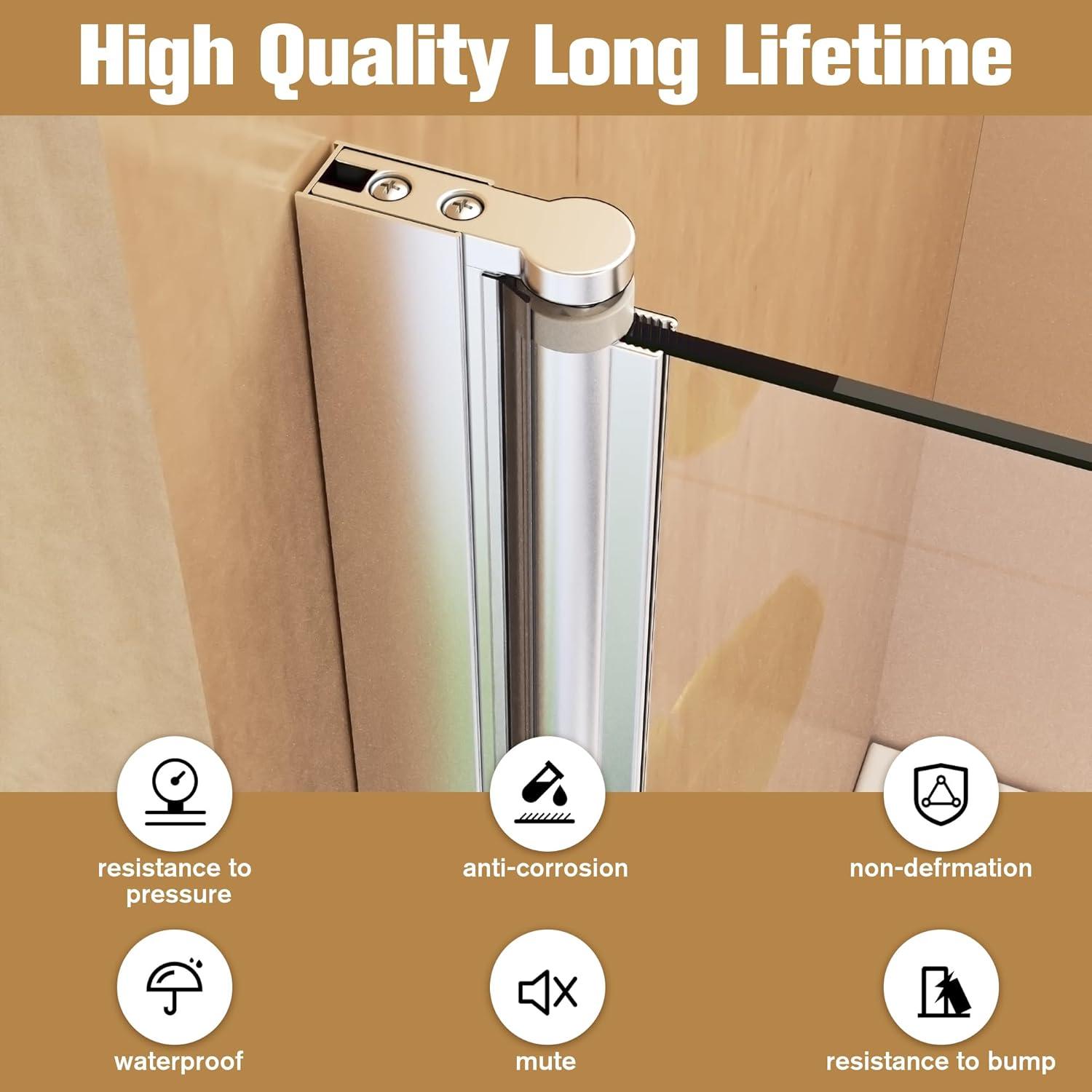 31"W x 55"H Frameless Folding Pivot Bathtub Door with 6mm Thick Clear Tempered Glass Door