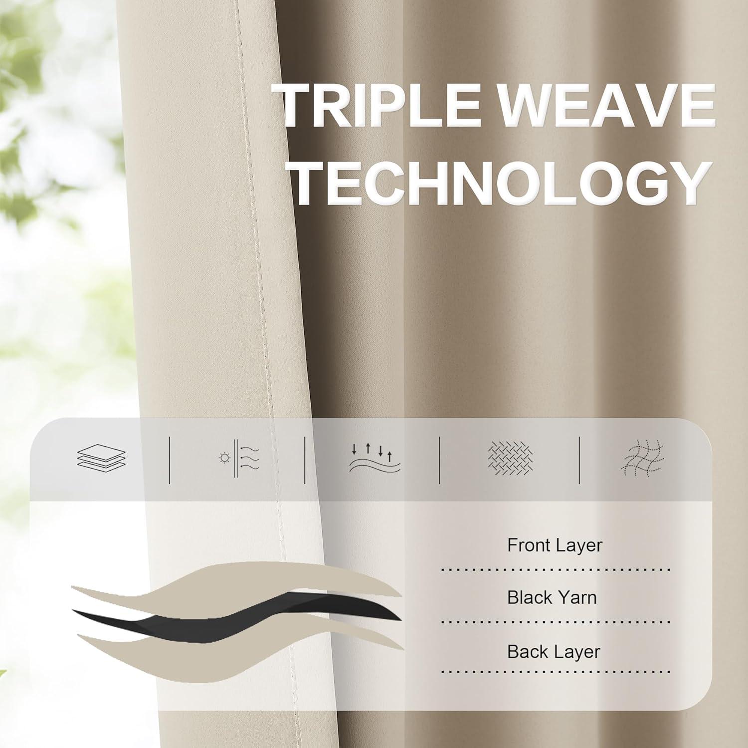 Hokku Designs Warm Taupe Curtain 96 Inches Long For Bedroom/Living Room Thermal Insulated Blackout Back Tab And Rod Pocket Dining Room Curtains Drapes 2 Panels - Taupe Tan,W52 X L96