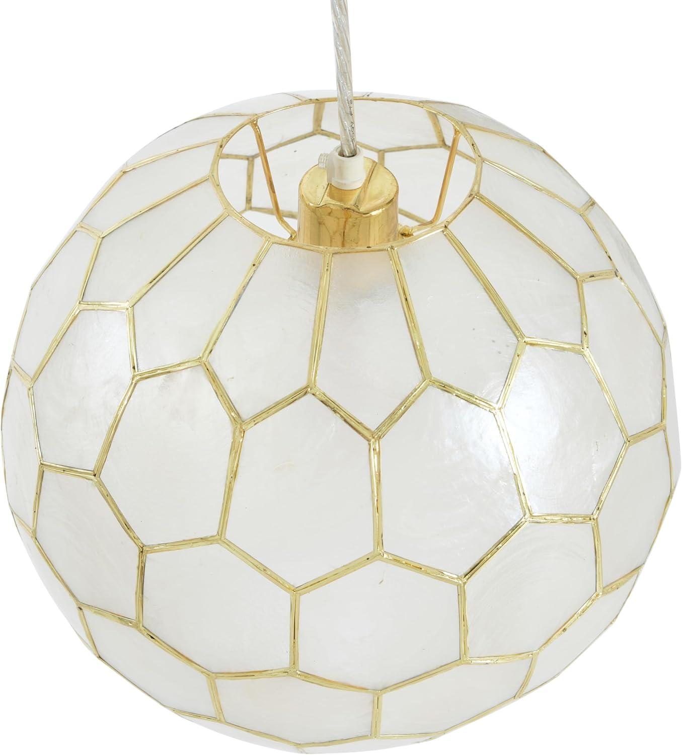 Capiz Honeycomb Globe Pendant in Antique Gold, 12"