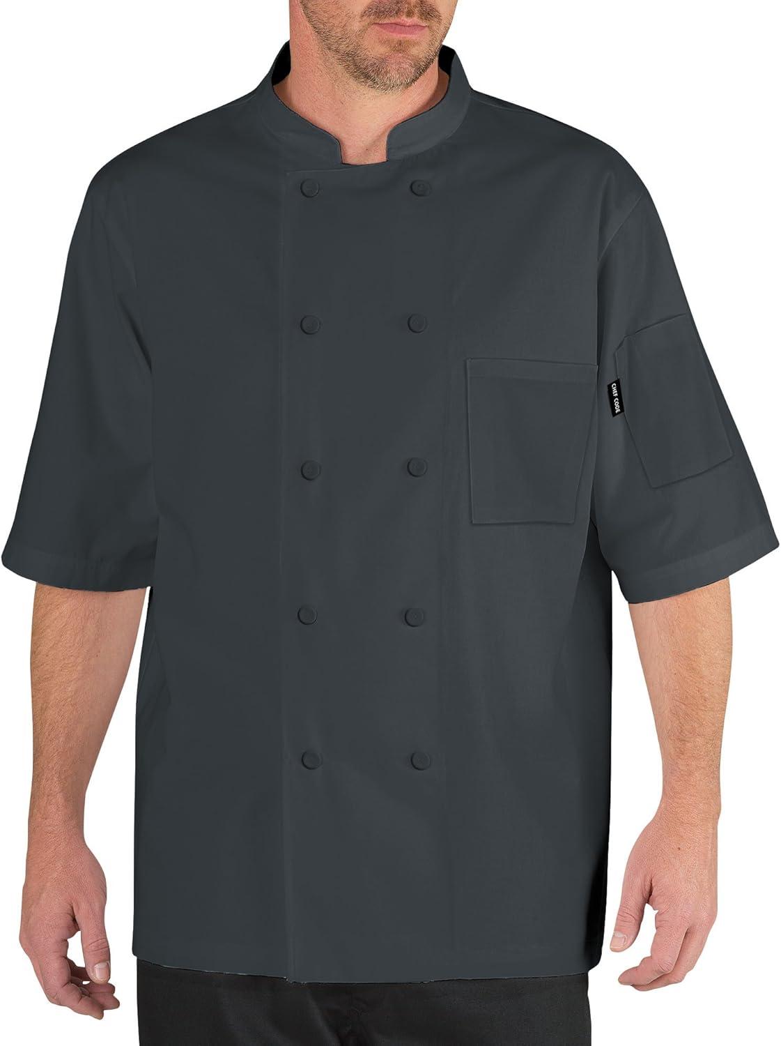 ChefCode Lightweight Cool Breeze Chef Coat Short Sleeve with Mesh Inlay Charcoal XS