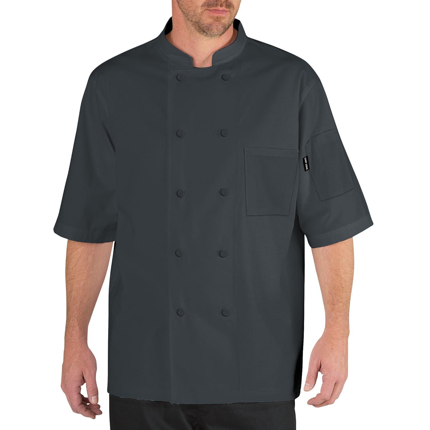 ChefCode Lightweight Cool Breeze Chef Coat Short Sleeve with Mesh Inlay Charcoal XS