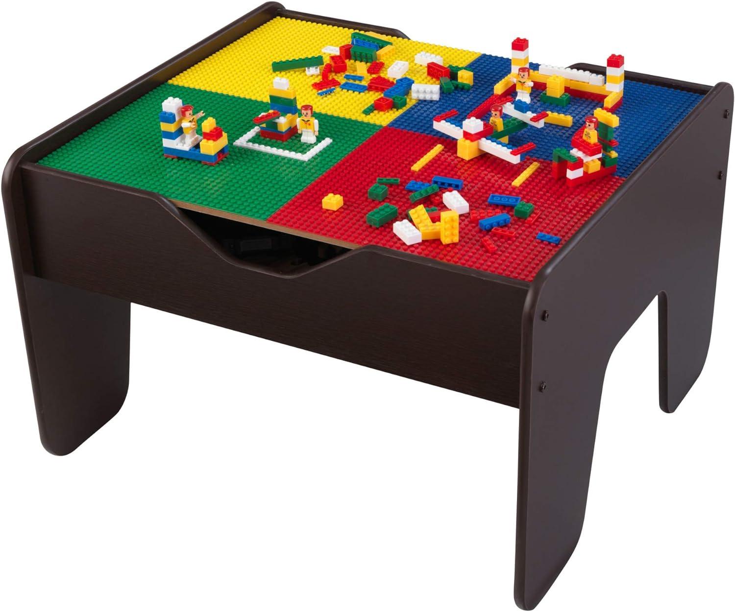 KidKraft 2-in-1 Wooden Activity Table with Board, Train Set and 195 Bricks