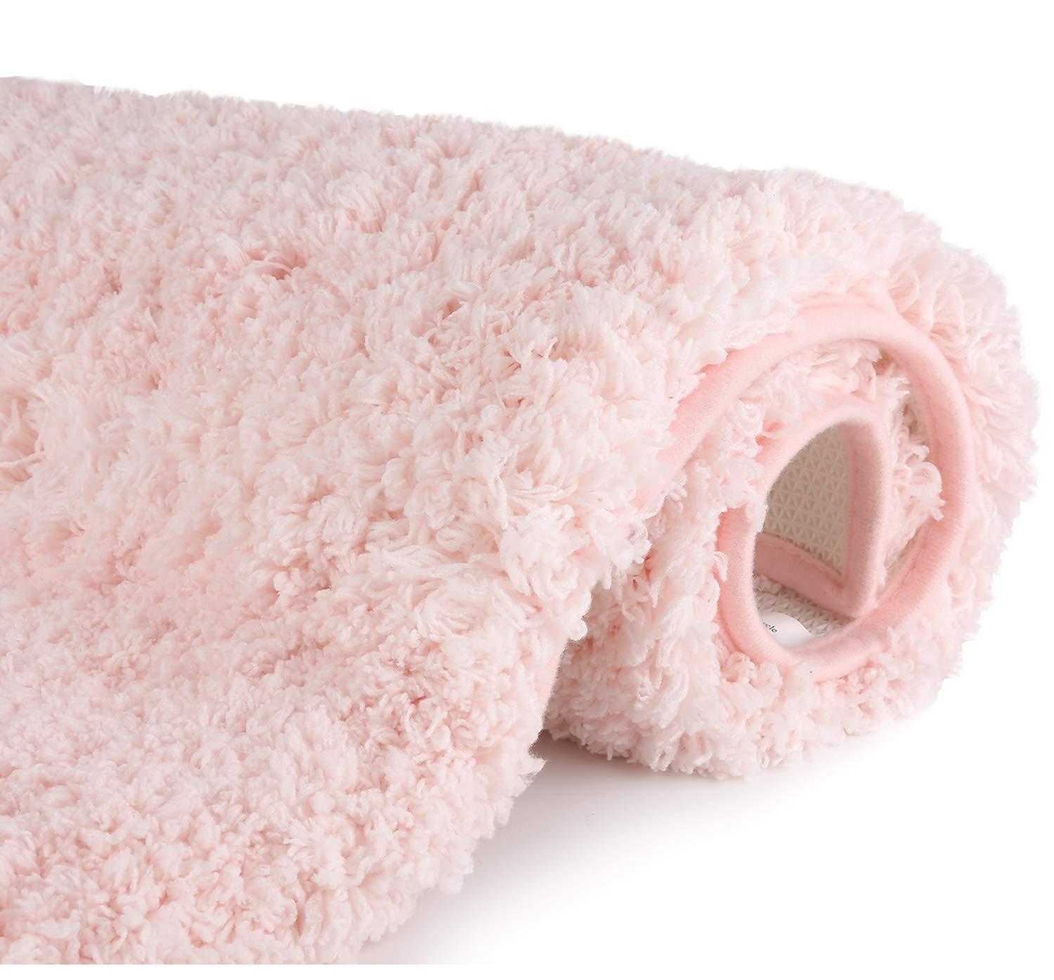 Sheepping Bathroom Rugs Microfiber Plush Bath Mat Machine Washable, Non Slip Rubber and Absorbency Bath Rugs for Bathroom Floor, Door and Sink, Rectangular Floor Mat,Light Pink,32"x 20"