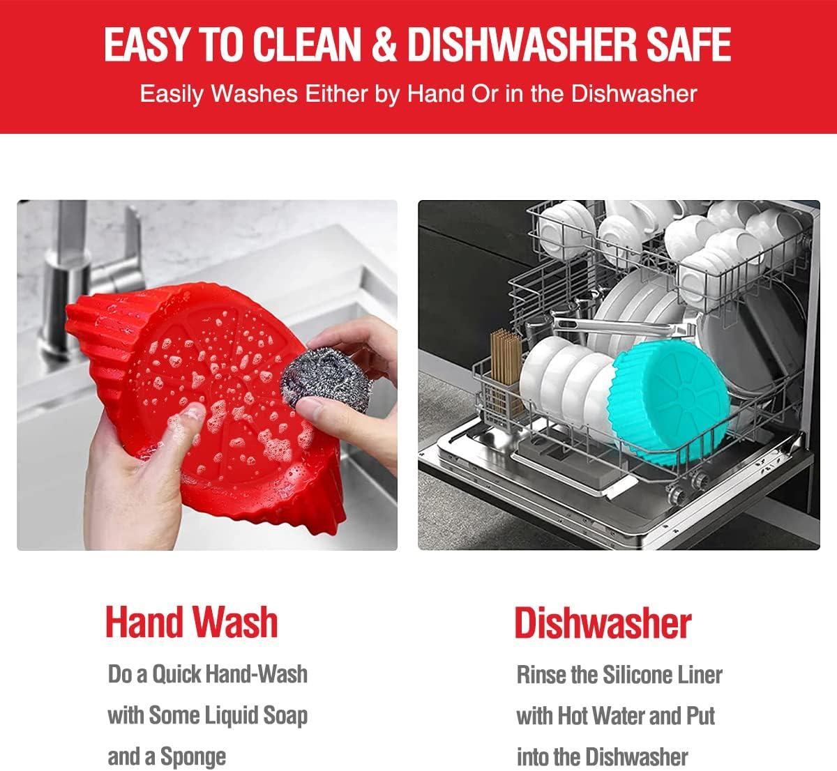 RUseeN Air Fryer Silicone Liners Pot 2 Pack, Reusable Silicone Bowl Basket Fit for 3 to 5QT Air Fryer, Replacement of Flammable Parchment Paper, Baking Tray Oven Accessories (Top 8in, Bottom 6.8in)