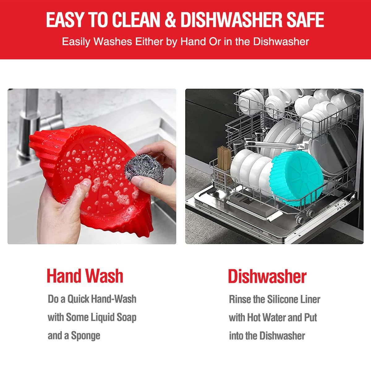 RUseeN Air Fryer Silicone Liners Pot 2 Pack, Reusable Silicone Bowl Basket Fit for 3 to 5QT Air Fryer, Replacement of Flammable Parchment Paper, Baking Tray Oven Accessories (Top 8in, Bottom 6.8in)