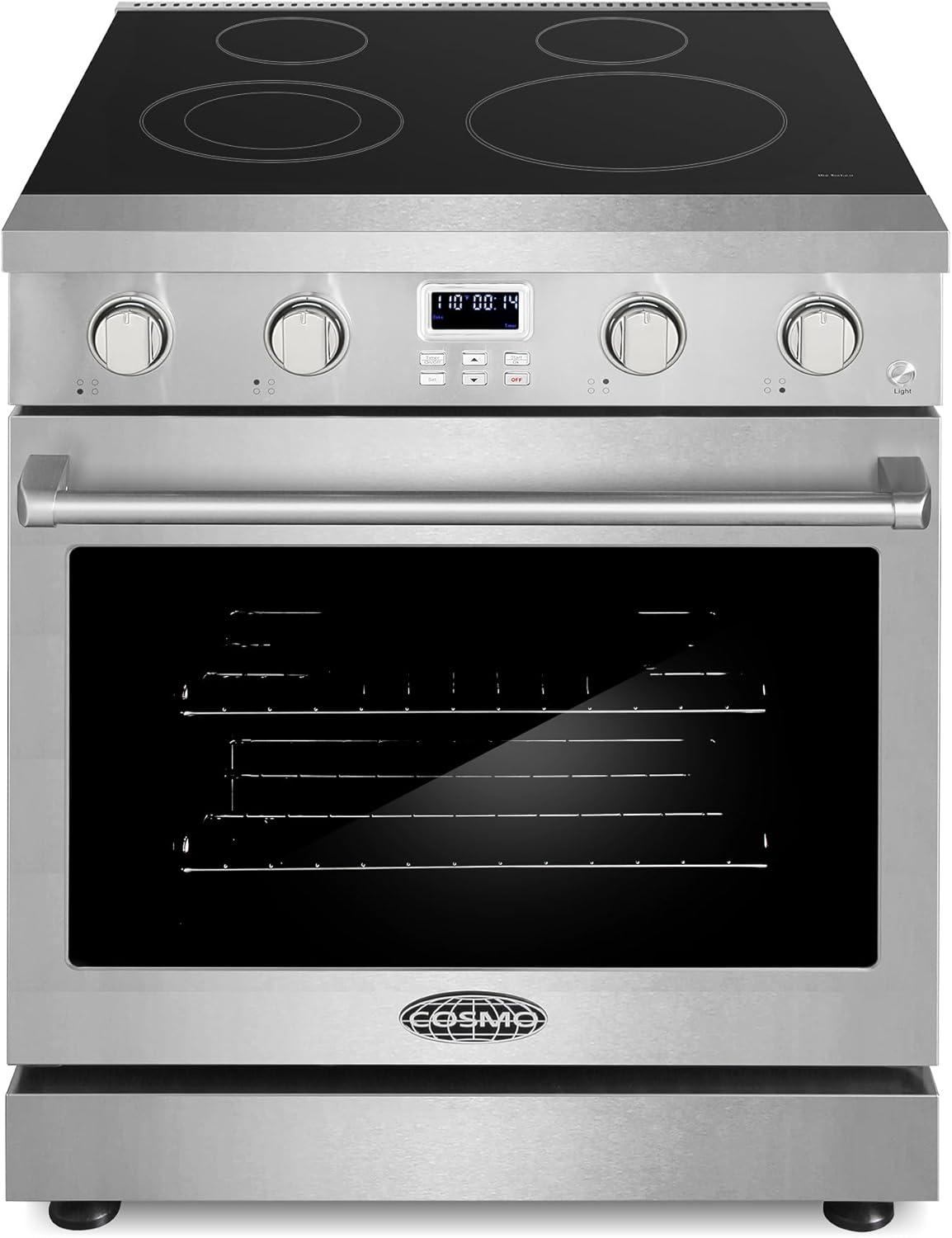 30 in. 4.8 cu. ft. Electric Range with 4-Burner Glass Cooktop and Convection Oven in Stainless Steel