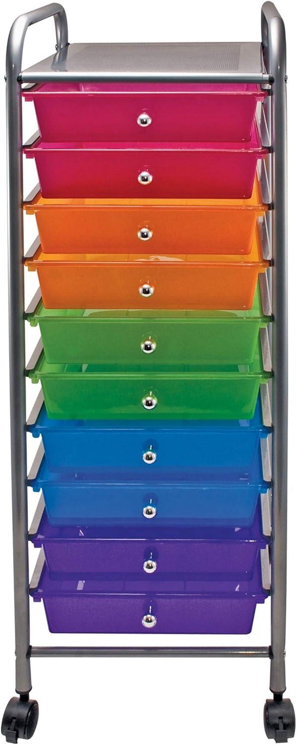 Advantus Corp.- Office  10 Drawer Rolling Organizer - Multi-Colored, 37.6 x 13 x 15.4 in.