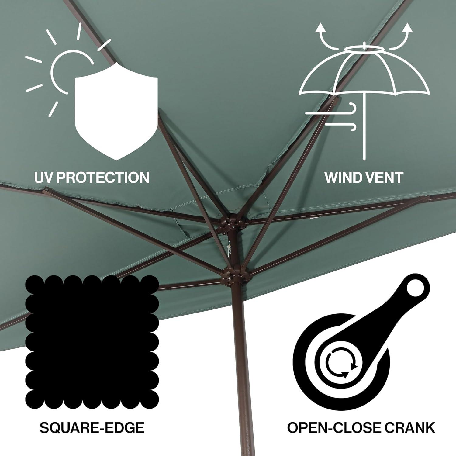 JONATHAN Y Sidney 9 ft. Classic MidCentury Rectangular Half Market Patio Umbrella with Crank, Wind Vent and UV Protection in Green/White