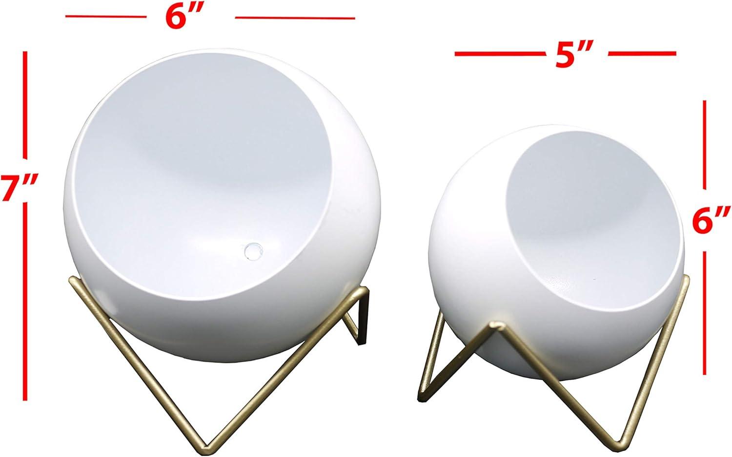 Admired by Nature ABN5E131-WHT Spherical Planter, Gold, White,   Set of 2 - 8'6" x 13'