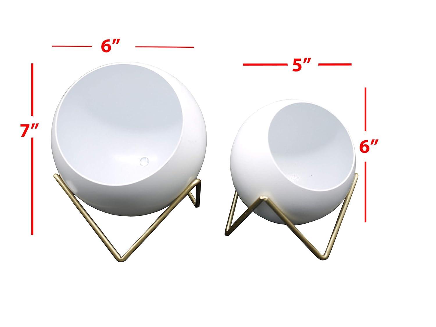 Macetero Esférico, Acento Decorativo, Titular de la Planta Suculenta, Soporte de Exhibición Geométrica Moderna para el Hogar, Oficina, Oro, Blanco, Juego de 2