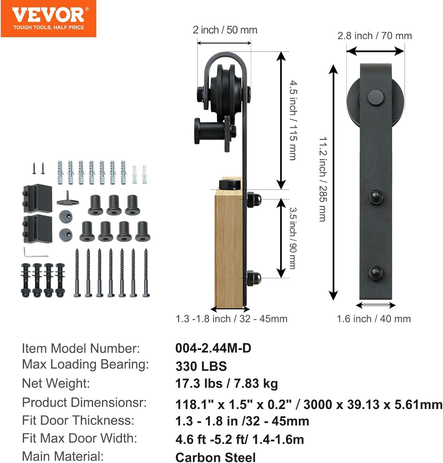 10FT Black Carbon Steel Sliding Barn Door Hardware Kit