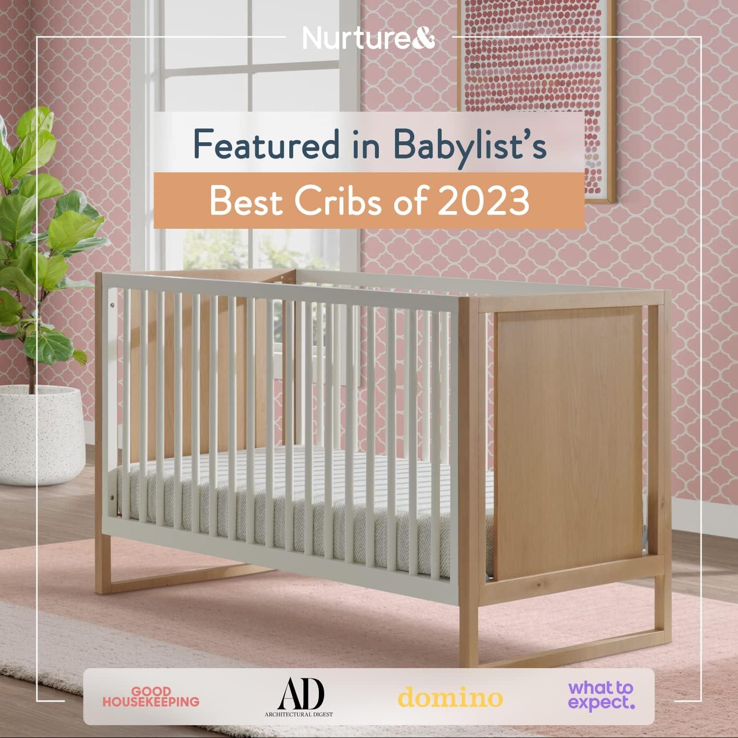 Nurture& Baby, Toddler Convertible Crib | 3 Adjustable Heights (Toddler Guardrail Not Included)