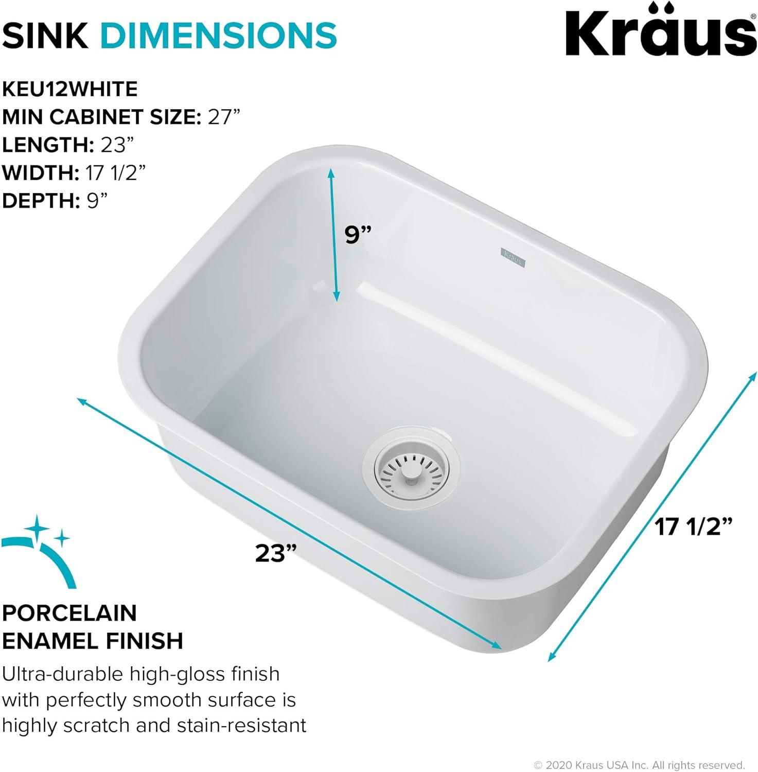 23-Inch White Stainless Steel Undermount Single Bowl Kitchen Sink