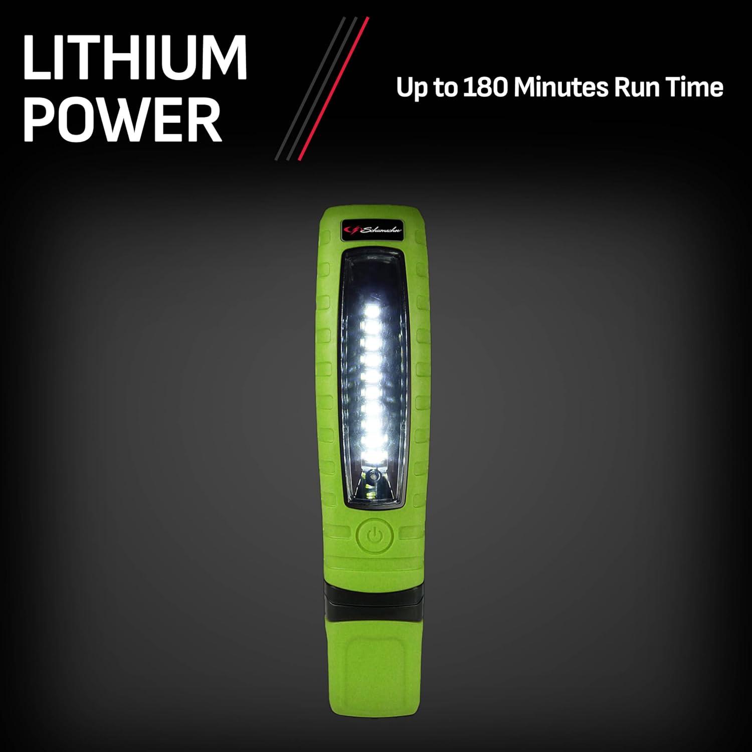 Schumacher Electric Rechargeable Lithium LED Magnetic Work Light and Torch, 360 Degree Swivel and Tilt, Three Lighting Modes, Hands-Free with Magnets and Swivel Hooks, SL360GU