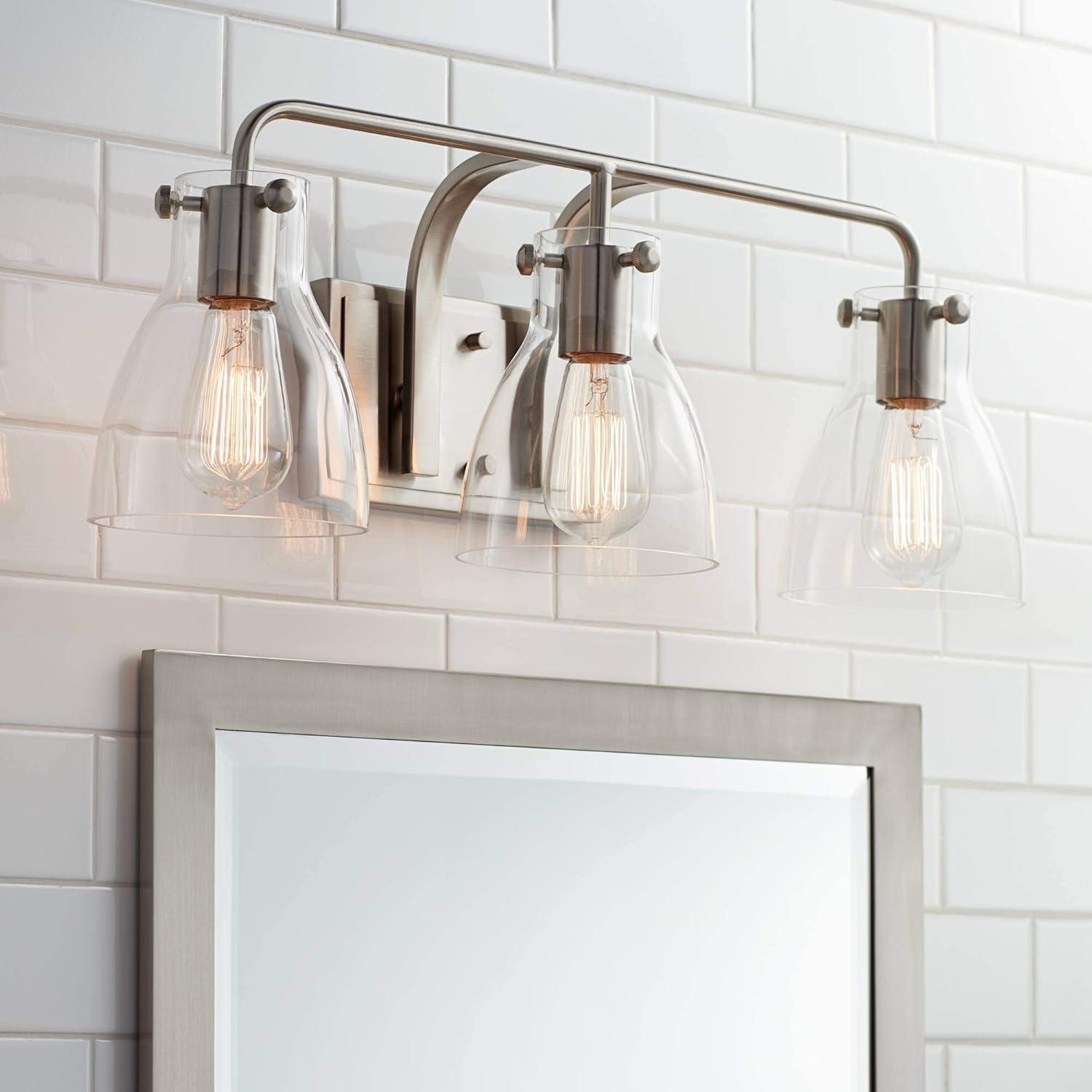 Possini Euro Design Cyn Modern Wall Light Brushed Nickel Hardwire 23 3/4" 3-Light Fixture Clear Glass for Bedroom Bathroom Vanity Living Room Hallway