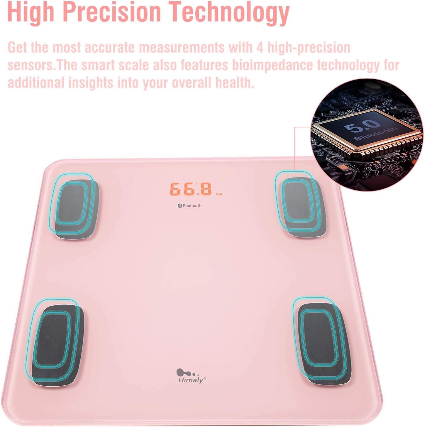 Body Fat Scale Smart BMI Scale Digital Bathroom Wireless Weight Scale, Body Composition Analyzer with Smartphone App sync with Bluetooth-Compatible (Pink)