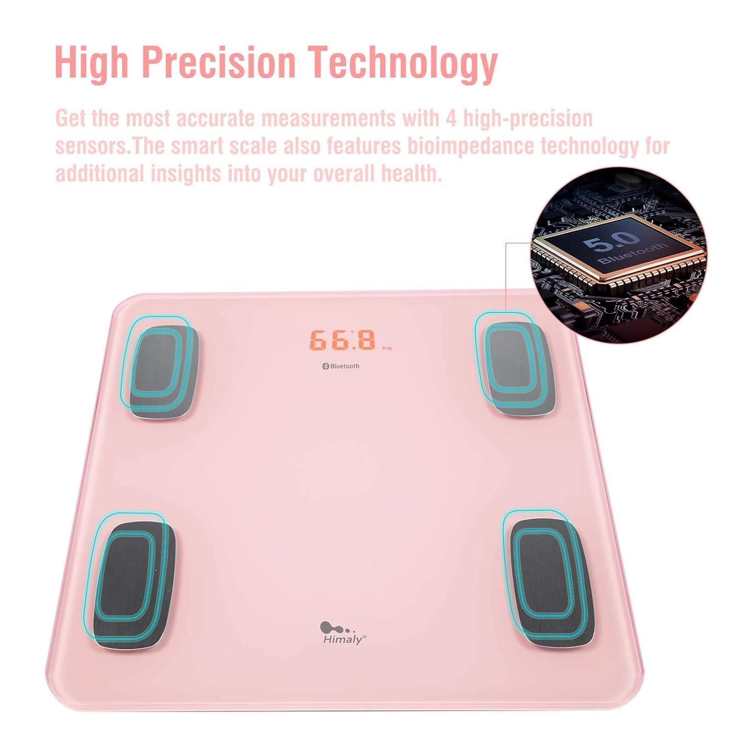 Body Fat Scale Smart BMI Scale Digital Bathroom Wireless Weight Scale, Body Composition Analyzer with Smartphone App sync with Bluetooth-Compatible (Pink)