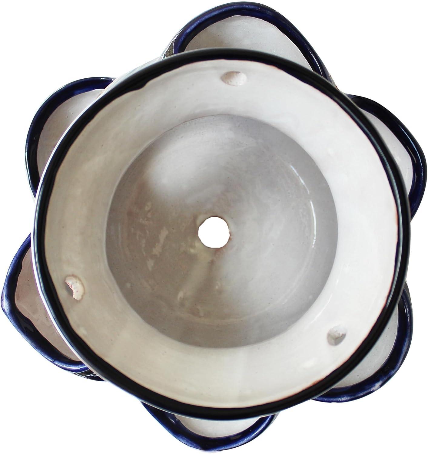 Talavera Sky Blue Ceramic Round Flower Planter with Drainage Holes